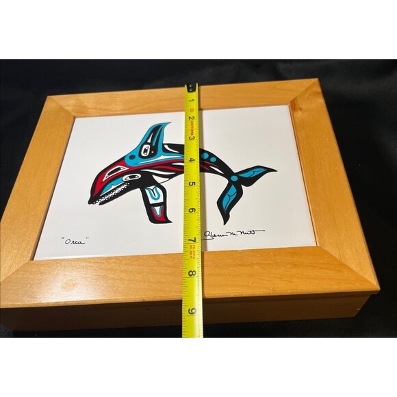 Orca Whale Tile On Handmade Wood Trinket Box By Glenn Mcnutt Alaska Native Art - Picture 12 of 13